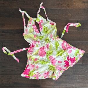 Rococo Sand Pink and Green Floral Romper